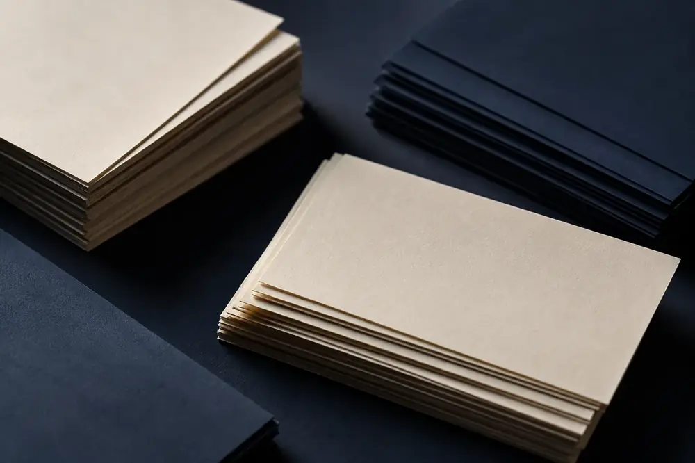 Organized stacks of paper
